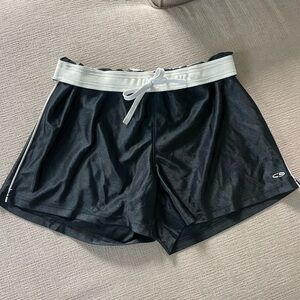 Black Champion Athletic Shorts with White Waistband and Drawstring